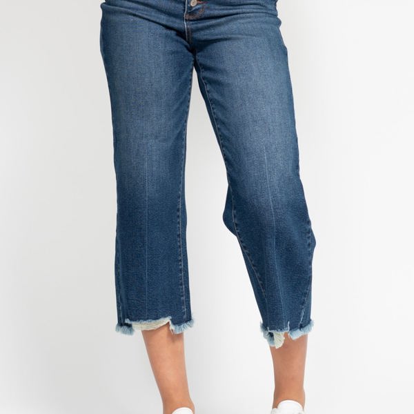 Judy Blue High Waist Button Fly Destroy Wide Leg Crop Denim 88887