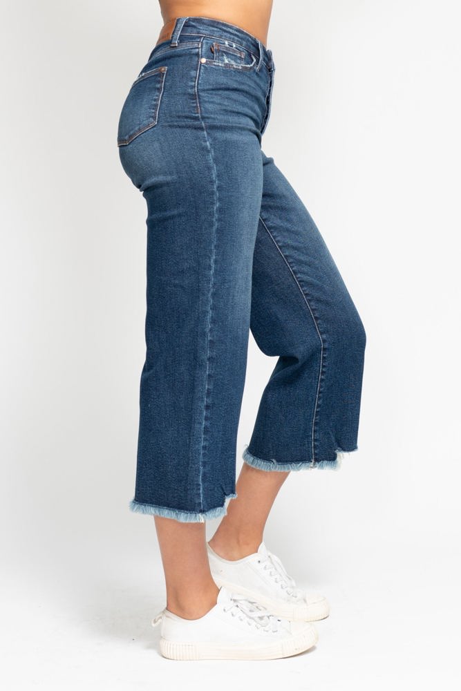 Judy Blue High Waist Button Fly Destroy Wide Leg Crop Denim 88887