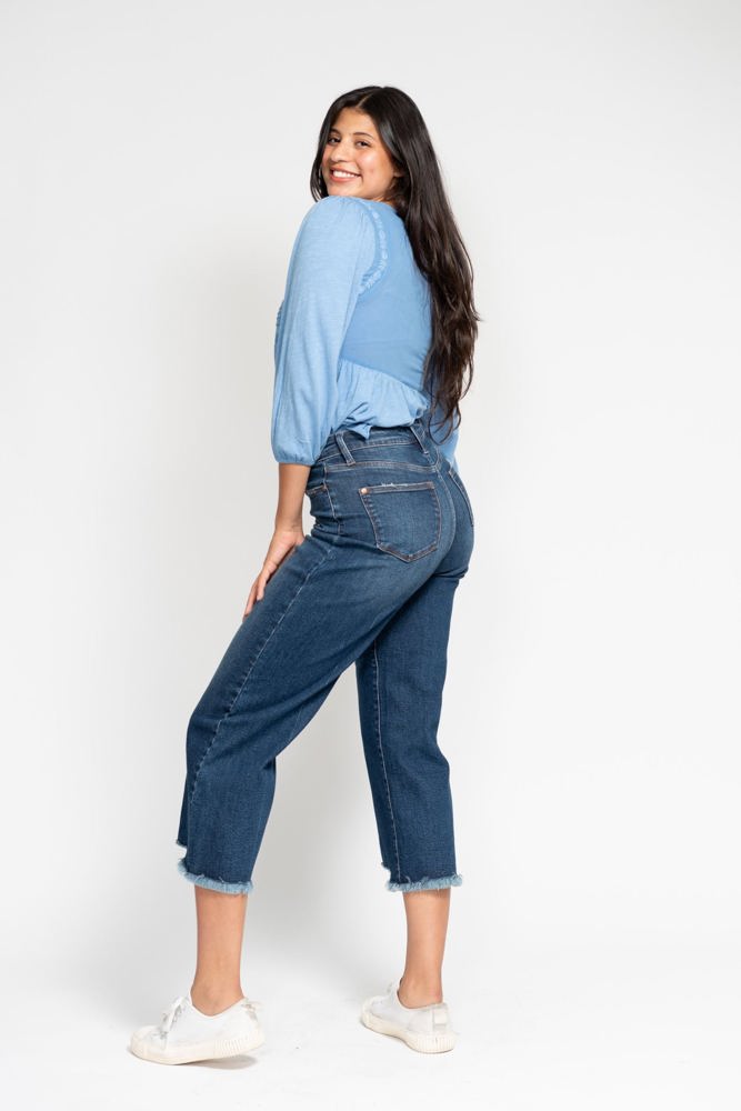 Judy Blue High Waist Button Fly Destroy Wide Leg Crop Denim 88887