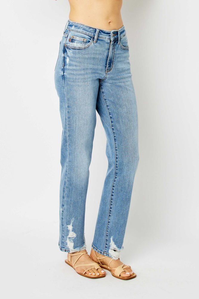 Judy Blue High Waist Heavy Destroy Straight Denim 82470