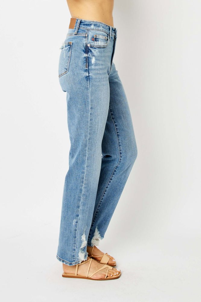 Judy Blue High Waist Heavy Destroy Straight Denim 82470