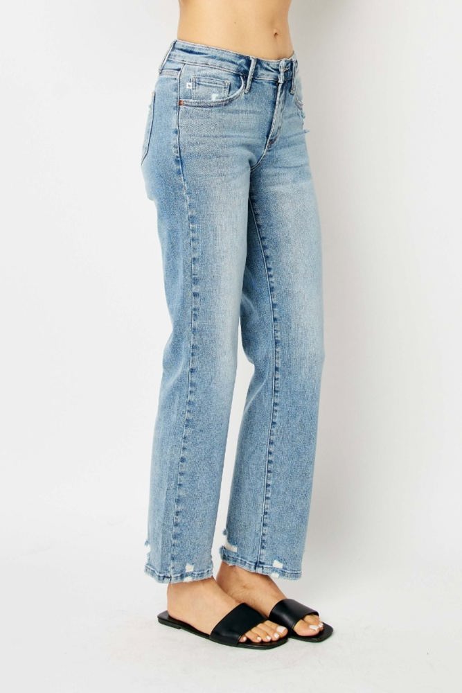 Judy Blue Mid Rise Medium Wash Destroy Straight Denim 88656