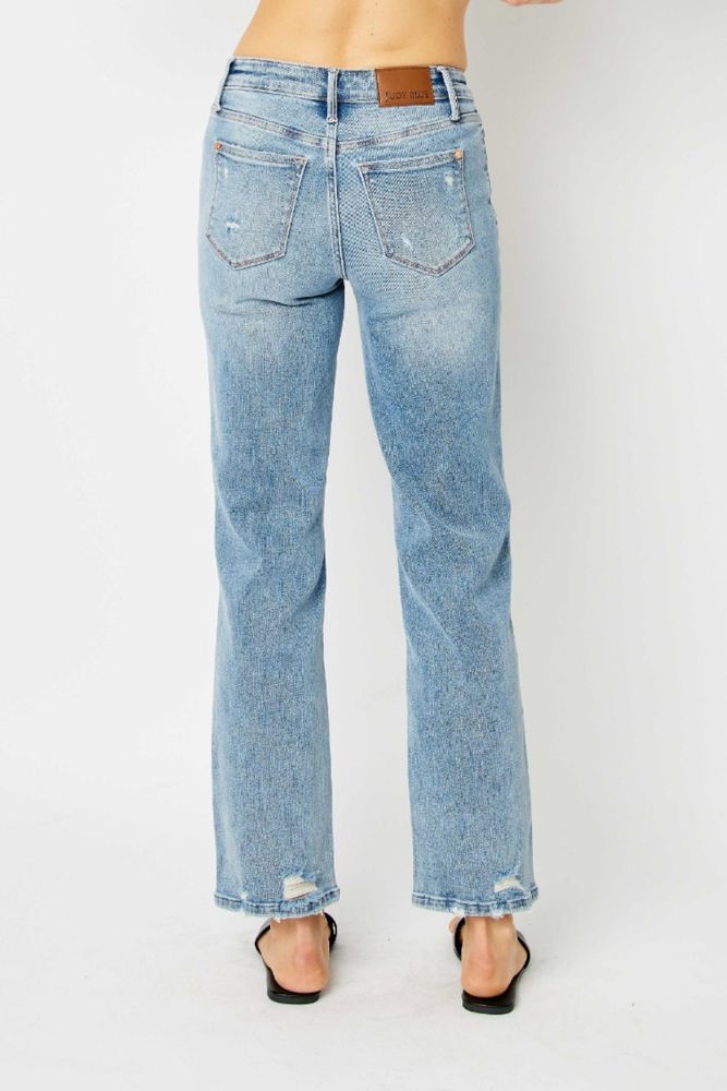 Judy Blue Mid Rise Medium Wash Destroy Straight Denim 88656