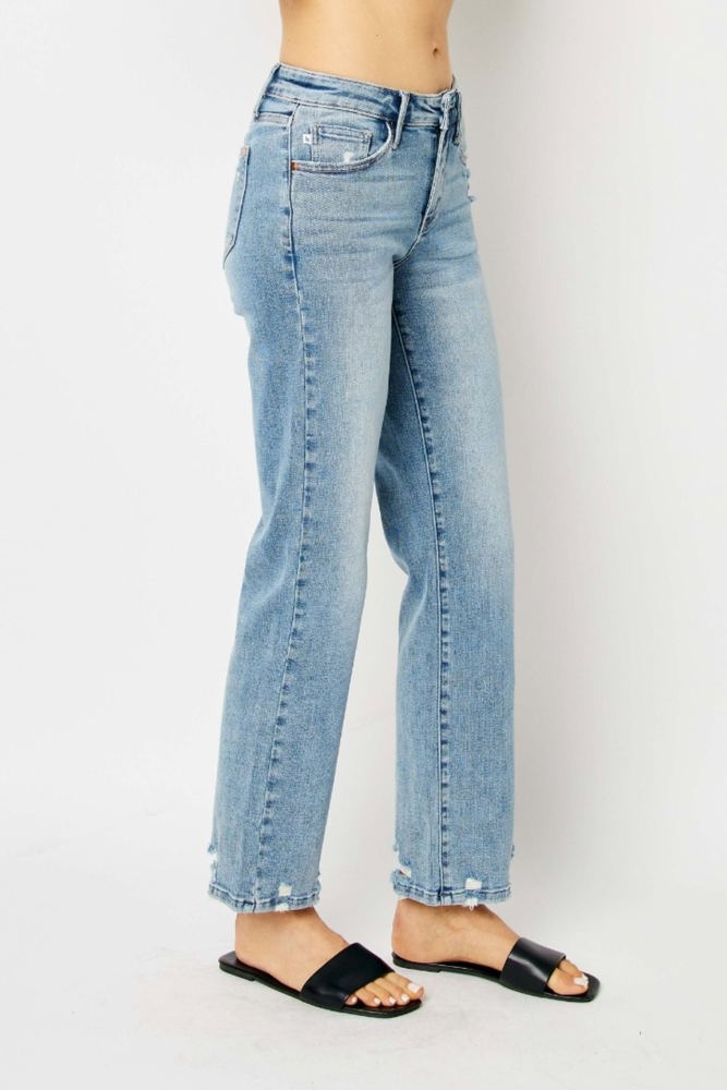 Judy Blue Mid Rise Medium Wash Destroy Straight Denim 88656