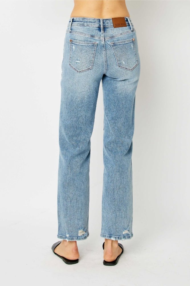 Judy Blue Mid Rise Medium Wash Destroy Straight Denim 88656