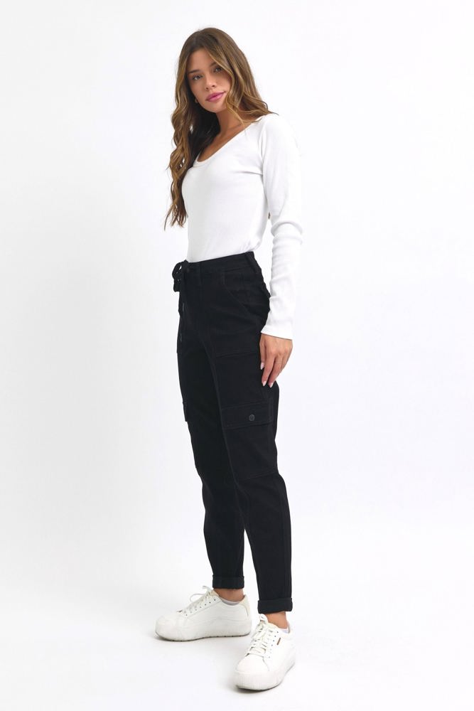 Judy Blue High Waist Cargo Cuff Black Jogger Denim 88910