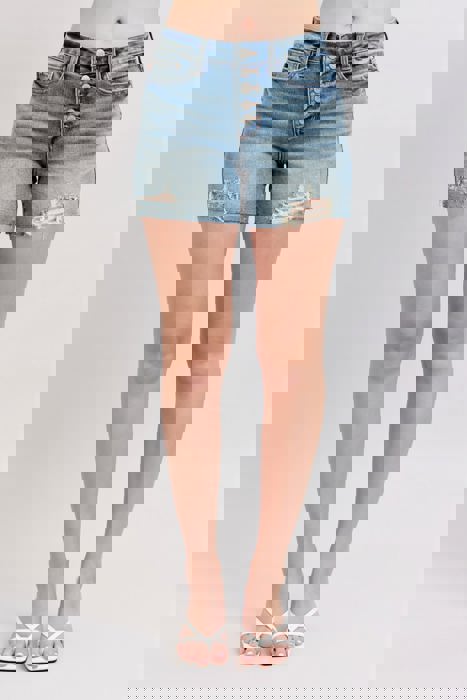 Judy Blue Mid Rise Vintage Button Fly Destroy Denim Short 150294