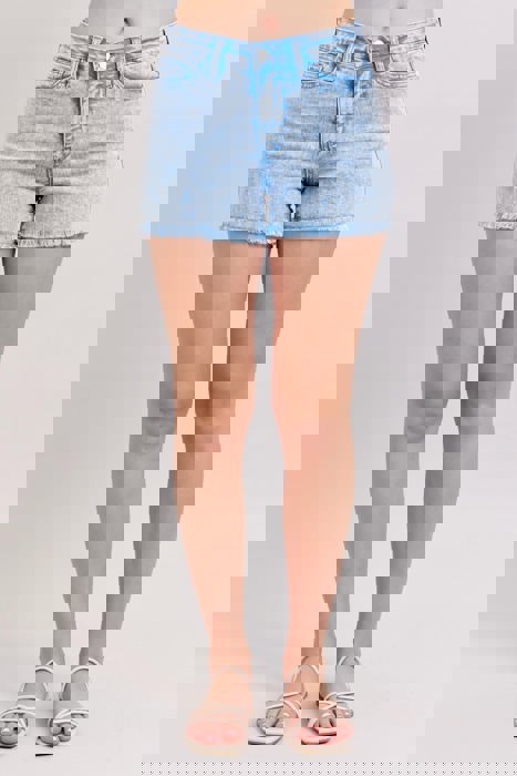Judy Blue Mid Rise Garment Dyed Cyan Denim Short 150348