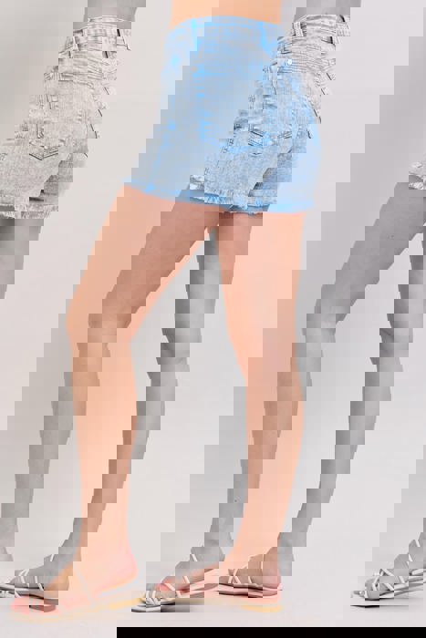 Judy Blue Mid Rise Garment Dyed Cyan Denim Short 150348