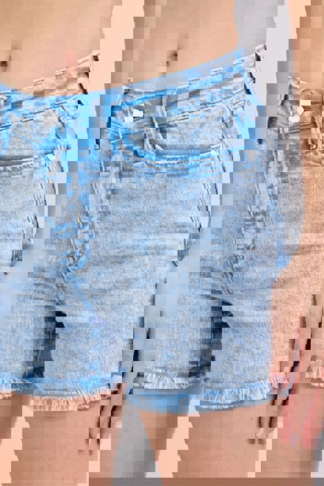 Judy Blue Mid Rise Garment Dyed Cyan Denim Short 150348