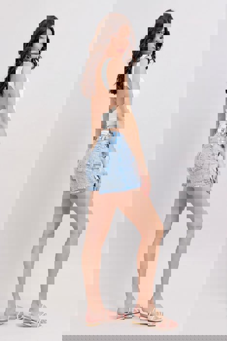Judy Blue Mid Rise Garment Dyed Cyan Denim Short 150348