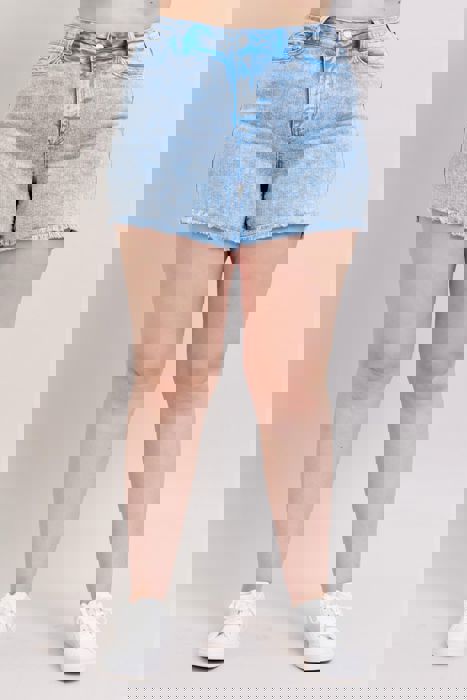 Judy Blue Mid Rise Garment Dyed Cyan Denim Short 150348