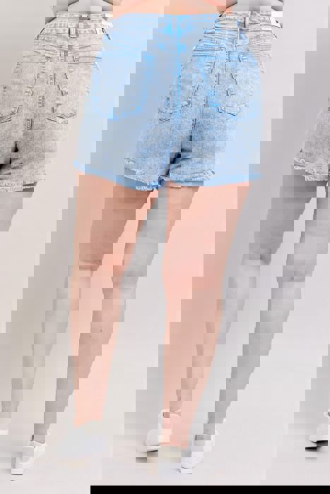Judy Blue Mid Rise Garment Dyed Cyan Denim Short 150348