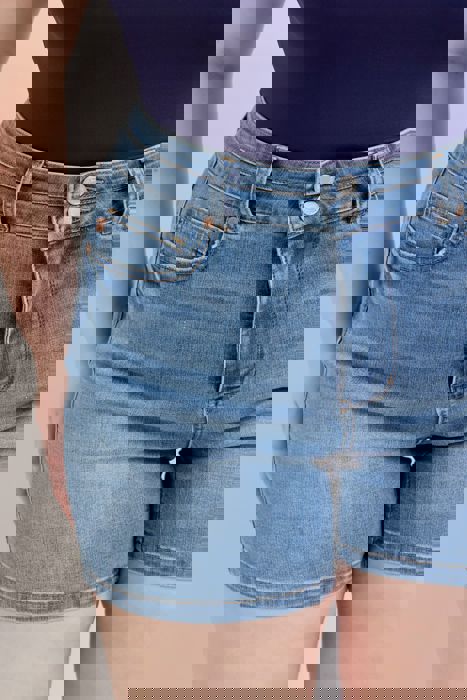 Judy Blue High Waist Tummy Control Double Button Cool Denim Short 150337
