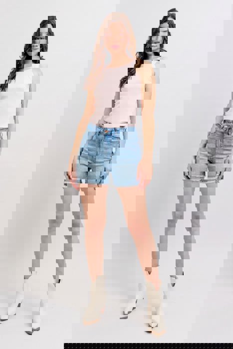 Judy Blue High Waist Western Embroidery Detail Cut Off Denim Short 150147