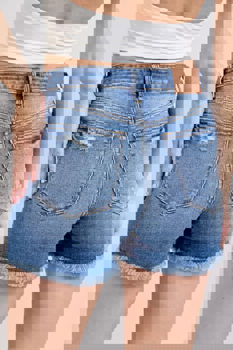 Judy Blue High Waist Vintage Wash Fray Hem Denim Short 152102