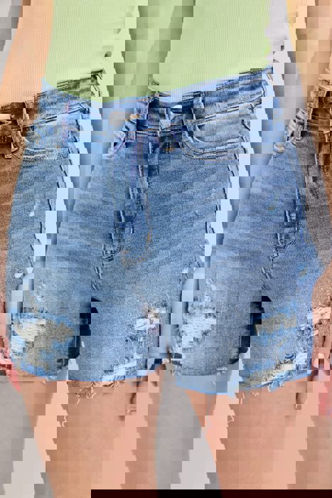 Judy Blue High Waist Stitch Over Destroy Detail Denim Short 15294