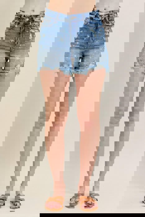 Judy Blue High Waist Star Print Cut Off Denim Short 150226