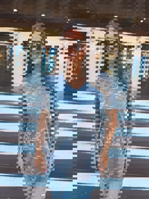 Birdie Soft Style V Neck Pocket Tee in Army Camo