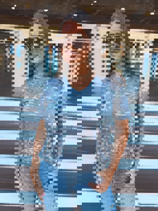 Birdie Soft Style V Neck Pocket Tee in Army Camo