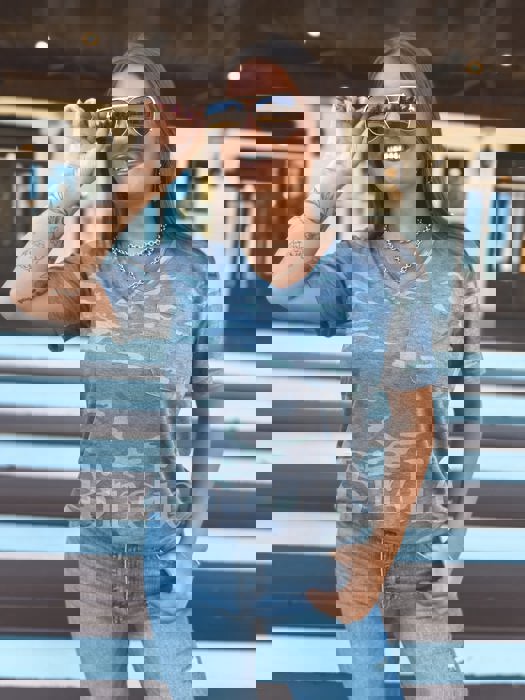 Birdie Soft Style V Neck Pocket Tee in Army Camo