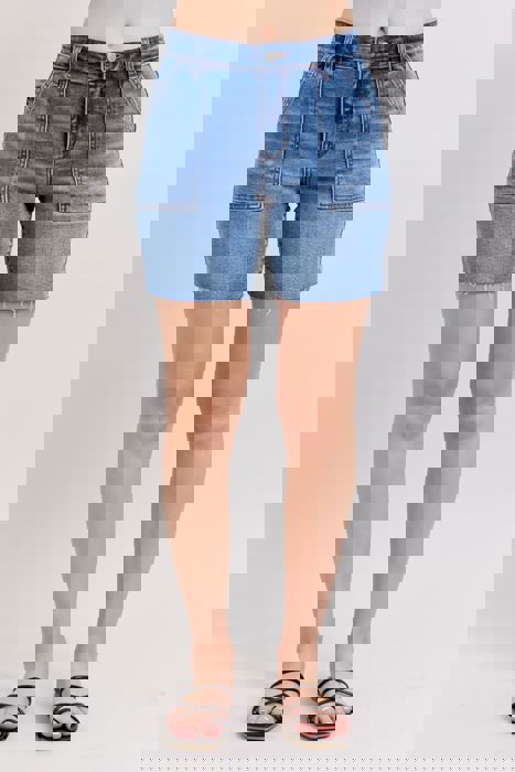 Judy Blue Mid Rise Bermuda with Flap Pockets Denim Short 15288
