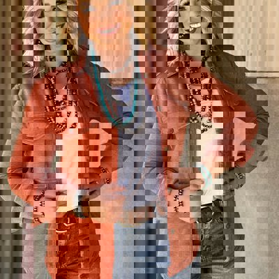 Texas True Threads Rust Fleece Button Up Shell Jacket