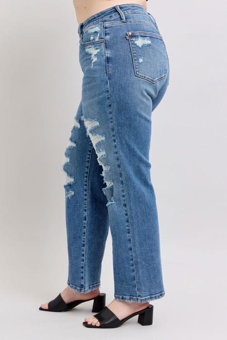 Judy Blue High Waist Destroy Straight Denim Jeans 88447 - Plus
