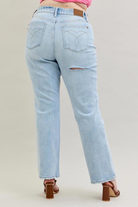 Judy Blue High Waist 90's Back Rip Straight Denim Jeans 82600 - Plus