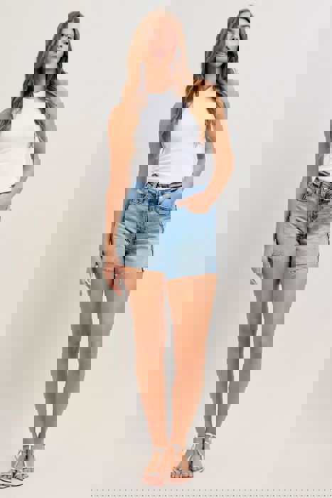 Judy Blue High Waist Rigid Magic Raw Side Seams Denim Short 150368