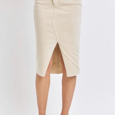 Judy Blue High Waist Garment Dyed Criss Cross Front Slit Long Length Denim Skirt 2825