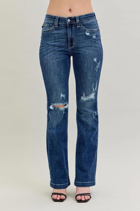 Judy Blue Mid Rise Hand Sand & Destroy Bootcut Denim Jeans 82541
