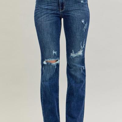 Judy Blue Mid Rise Hand Sand & Destroy Bootcut Denim Jeans 82541