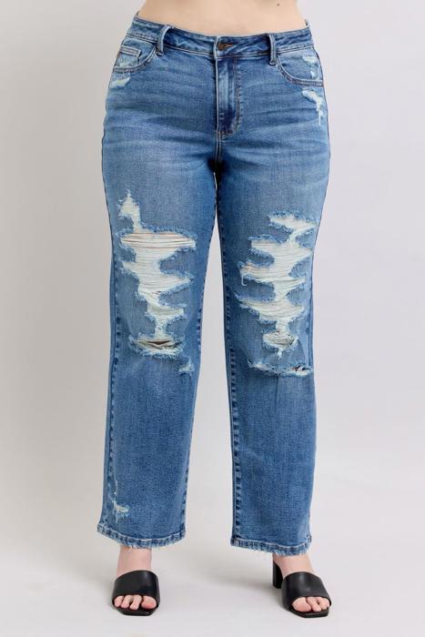 Judy Blue High Waist Destroy Straight Denim Jeans 88447 - Plus