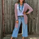  Texas True Threads Mauve Striped Mid-Length Cardigan