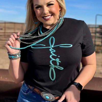 Texas True Threads "Faith" Teal Metallic Puff V-neck Tee