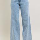  Judy Blue High Waist Stone Wash Retro Skewed Hem Wide Leg Denim Jeans 82654