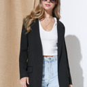  Blue B Stretch Knit Open Pocket Front Boyfriend Blazer, Black