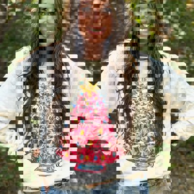 Texas True Threads Callie Ann Stelter Pink Christmas Tree Sweatshirt