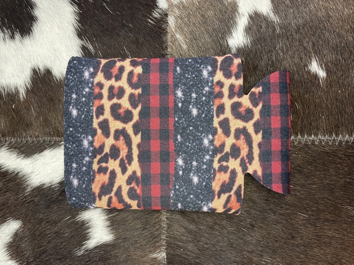 The Swanky Blossom Regular Can Cooler, Leopard Plaid