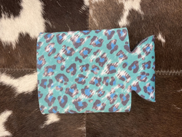The Swanky Blossom Regular Can Cooler, Teal Leopard