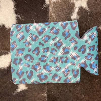 The Swanky Blossom Regular Can Cooler, Teal Leopard