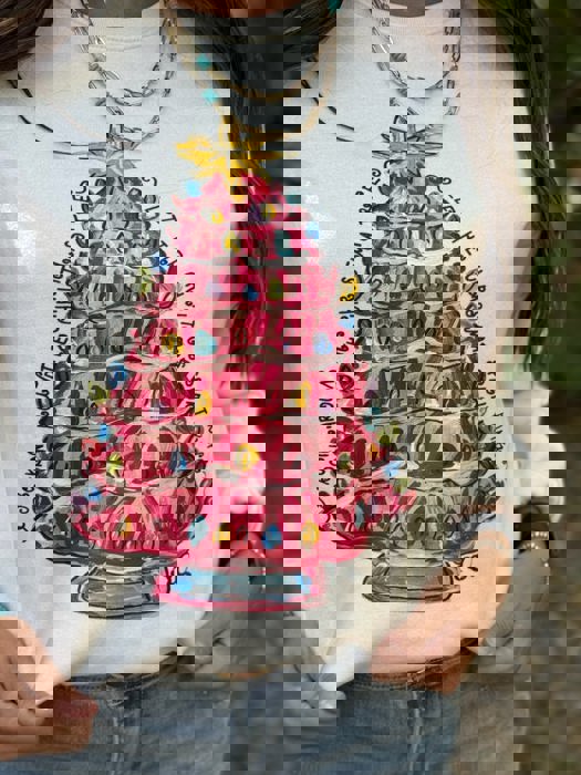 Texas True Threads Callie Ann Stelter Pink Christmas Tree Sweatshirt