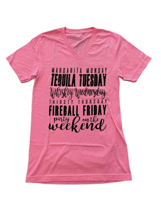 Texas True Threads Weekday Drinks V-Neck Tee, Pink