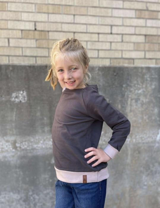 Ampersand Kid’s Side Zip Pullover, Charcoal & Dusty Mauve