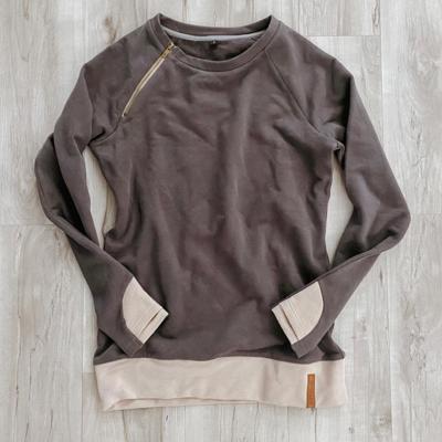 Ampersand Kid’s Side Zip Pullover, Charcoal & Dusty Mauve