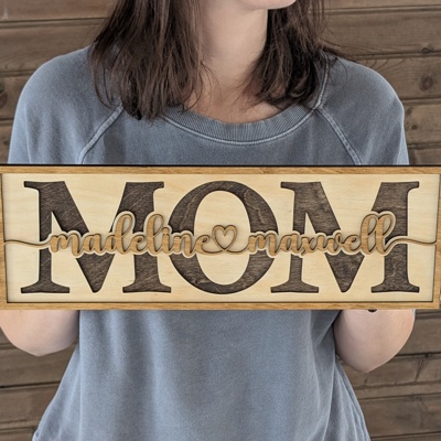 Personalized Family Wooden Sign, Custom Mom, Dad or Grandparent Gift, Layered Wood Name Sign, Kids Names Wall Decor, Cottagecore Home Decor