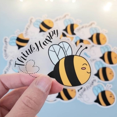 Think Happy Bee Vinyl Sticker 