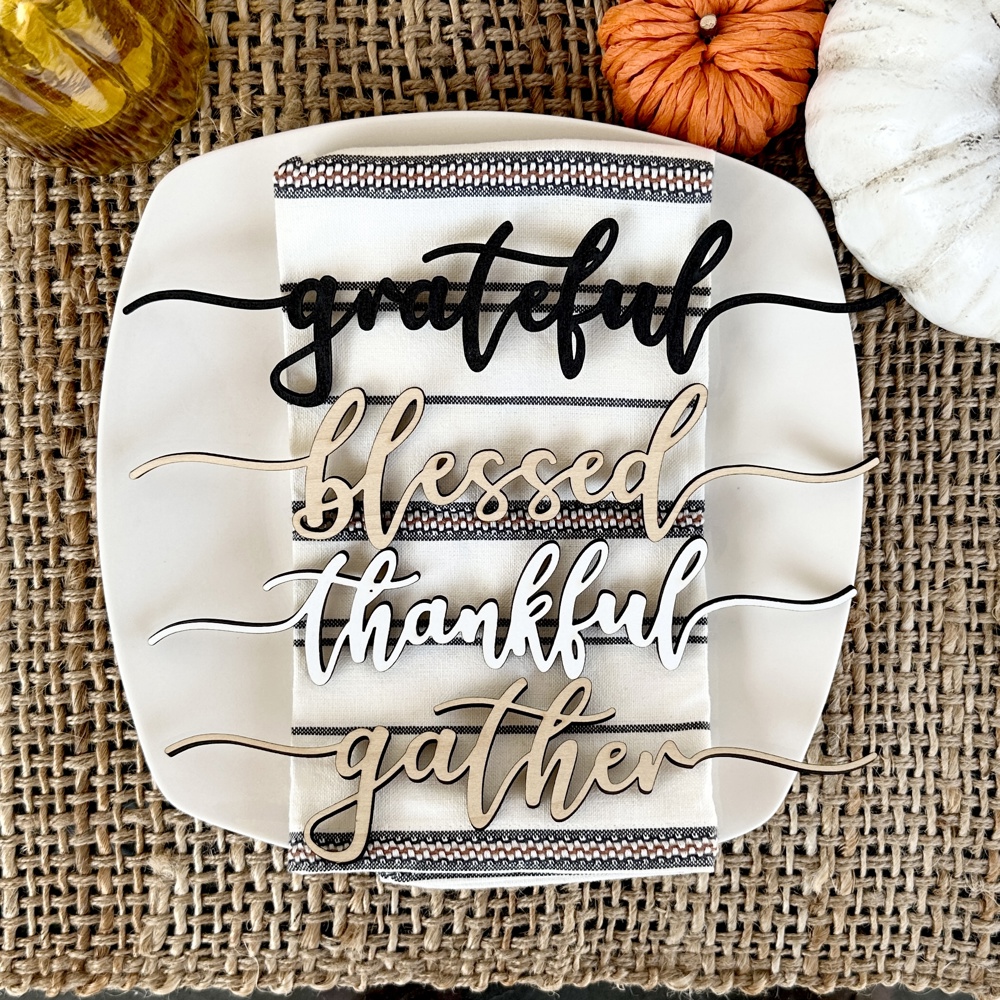 Wooden Thanksgiving Place Setting Words