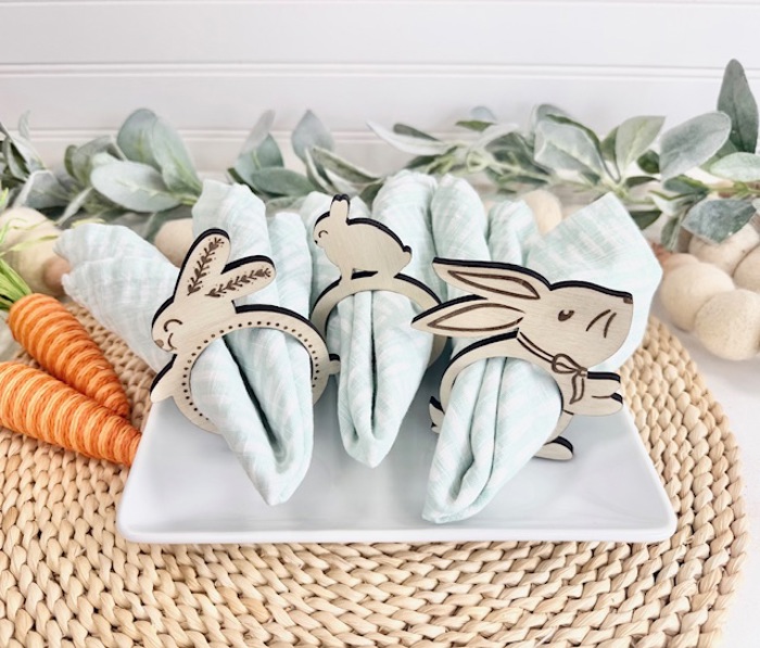 Wooden Easter Bunny Napkin Rings: Spring Table Decor, Place Settings & Festive Holiday Home Accents